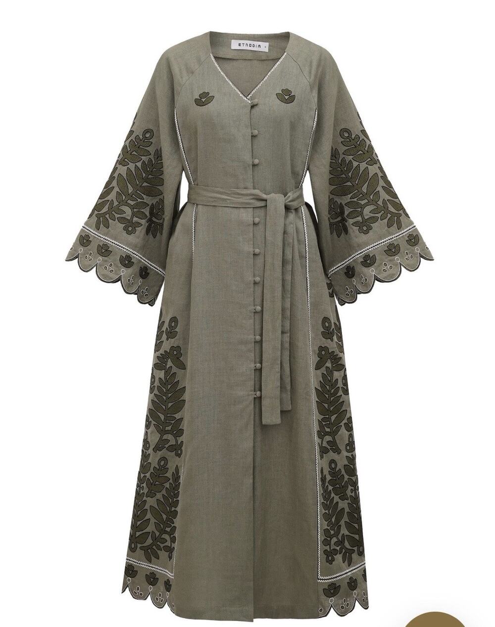 Etnodim Linen embroidered dress with buttons Fir & belt Women’s Small